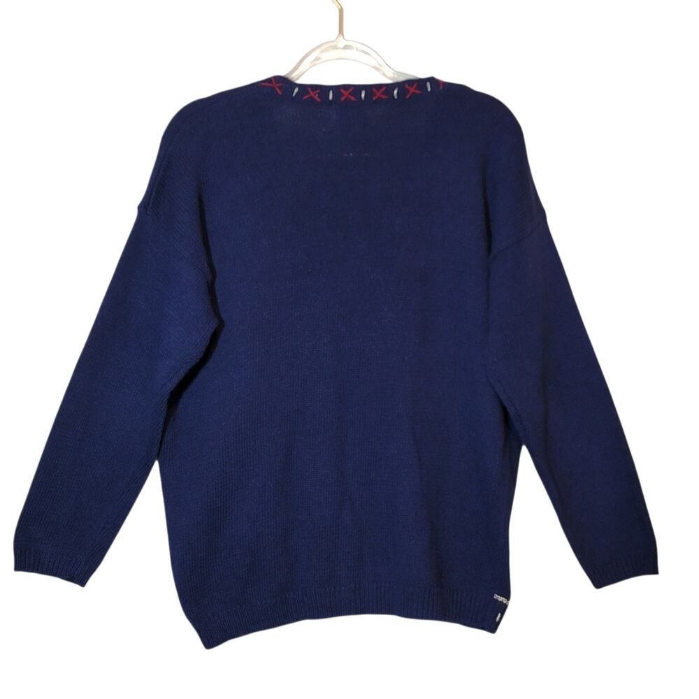 Vintage Carly St Claire Embroidered Christmas Cardigan Sweater Blue Red M Retro - Picture 8 of 11